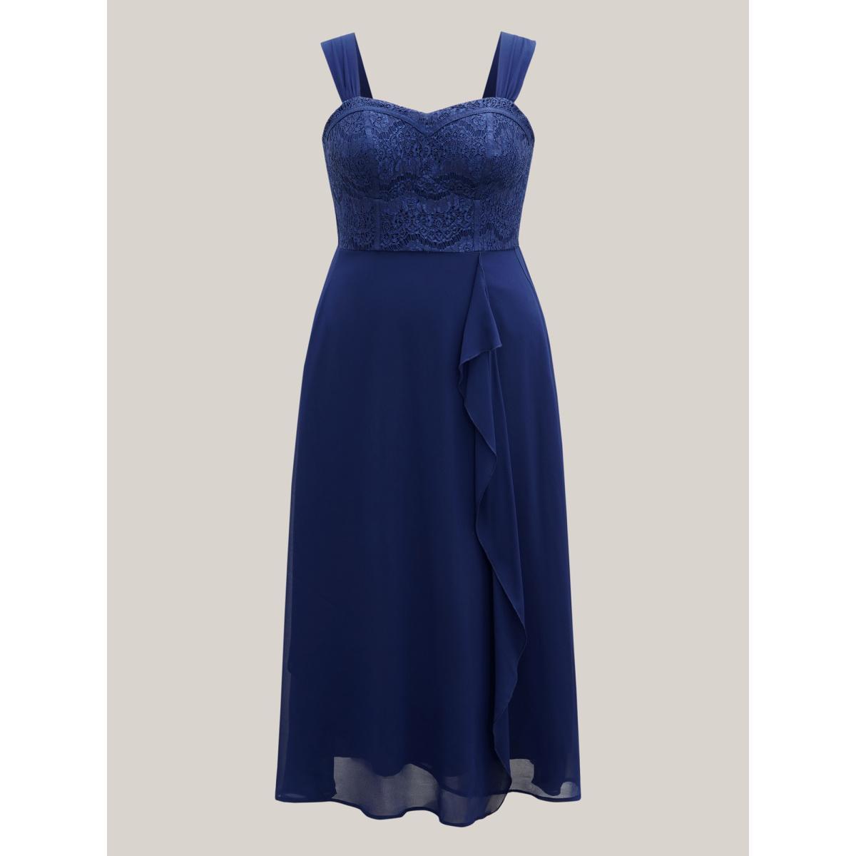 Plus Size Lace Corset Flared Hem Midi Dress Indigo Women Heart neckline Sleeveless Curvy BloomChic 14-16/1X Product Image