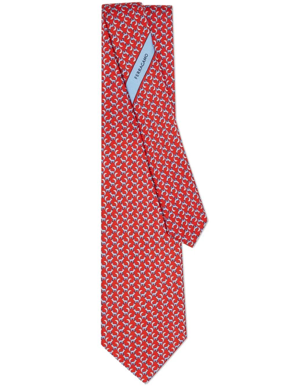 FERRAGAMO Gancini Print Tie In Red Product Image