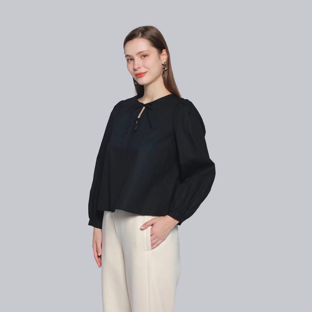 Womens Balloon Long Sleeve Blouse - A New Day Black XL Product Image