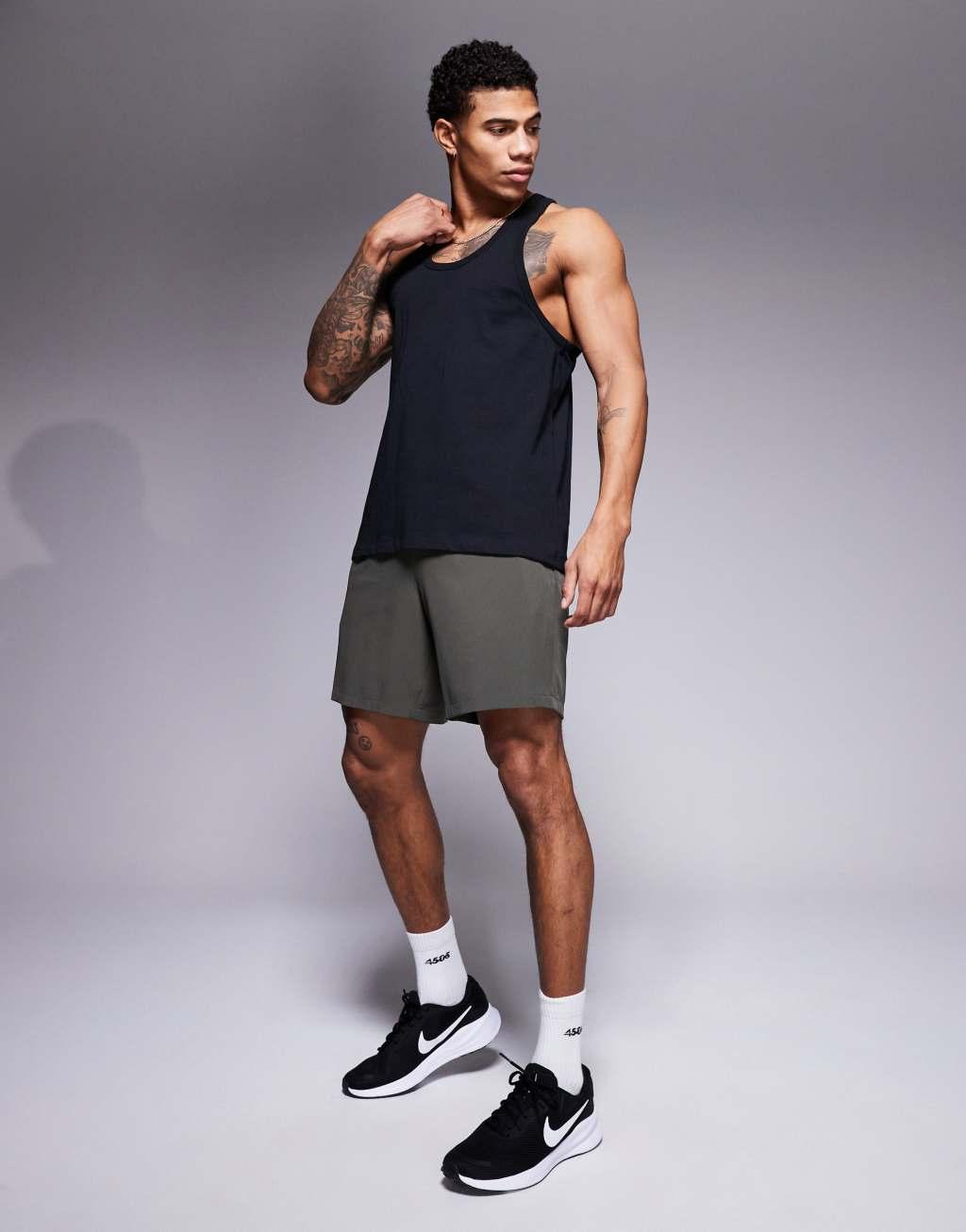 ASOS 4505 Icon training cotton stringer tank top with quick dry finish in black Product Image