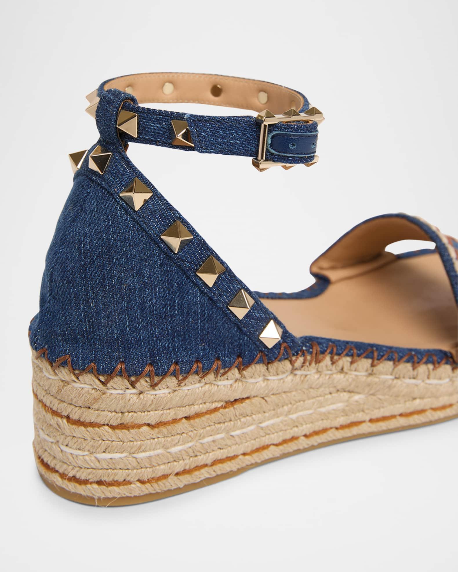 Rockstud Denim Wedge Espadrille Sandals Product Image