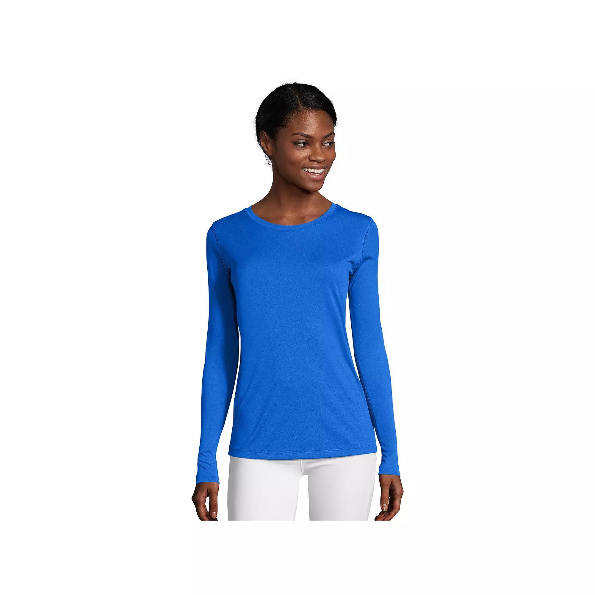 Women's Hanes® Cool Dri Long-Sleeve Performance Tee, Size: Small, Awesome Blue Product Image