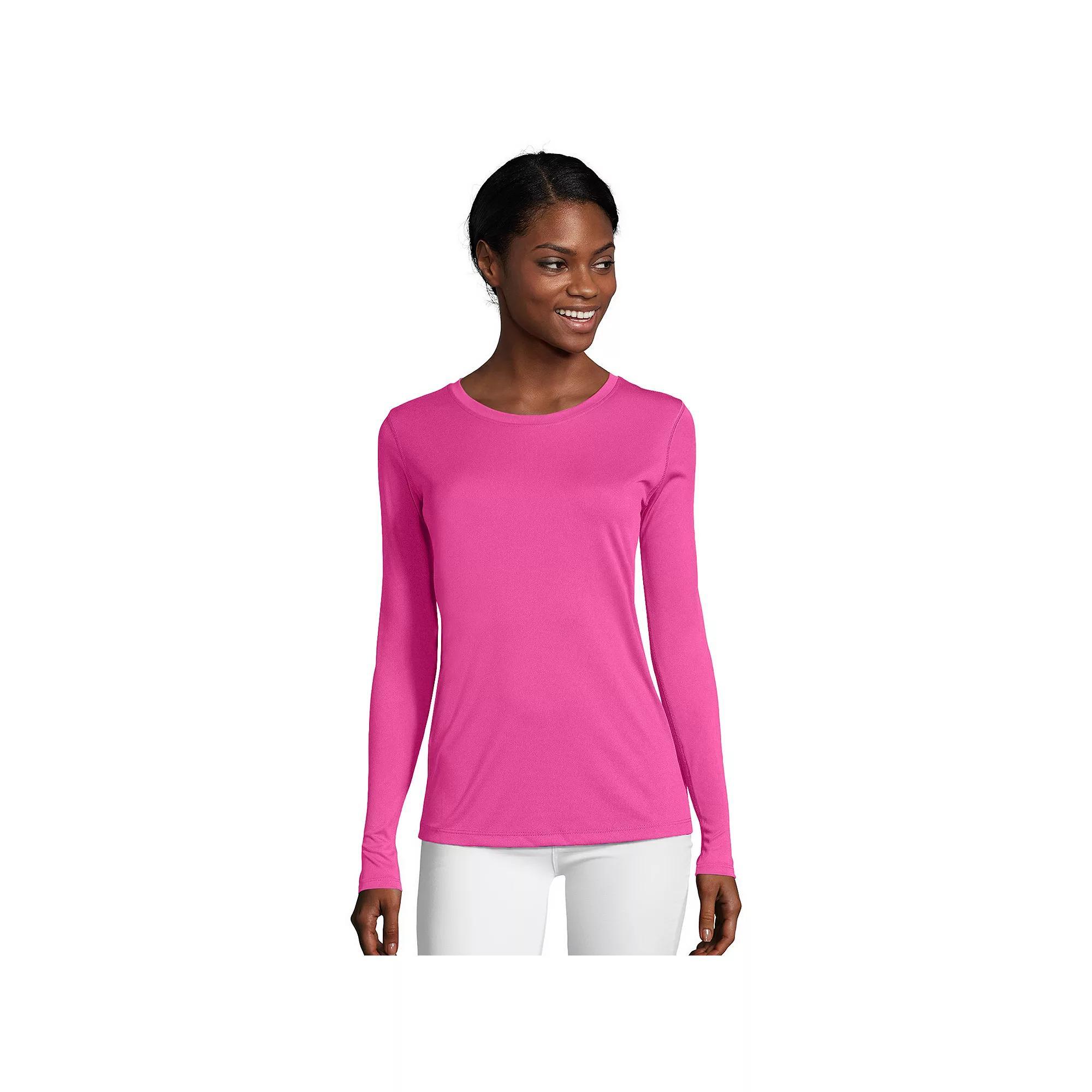 Women's Hanes® Cool Dri Long-Sleeve Performance Tee, Size: Small, Awesome Blue Product Image