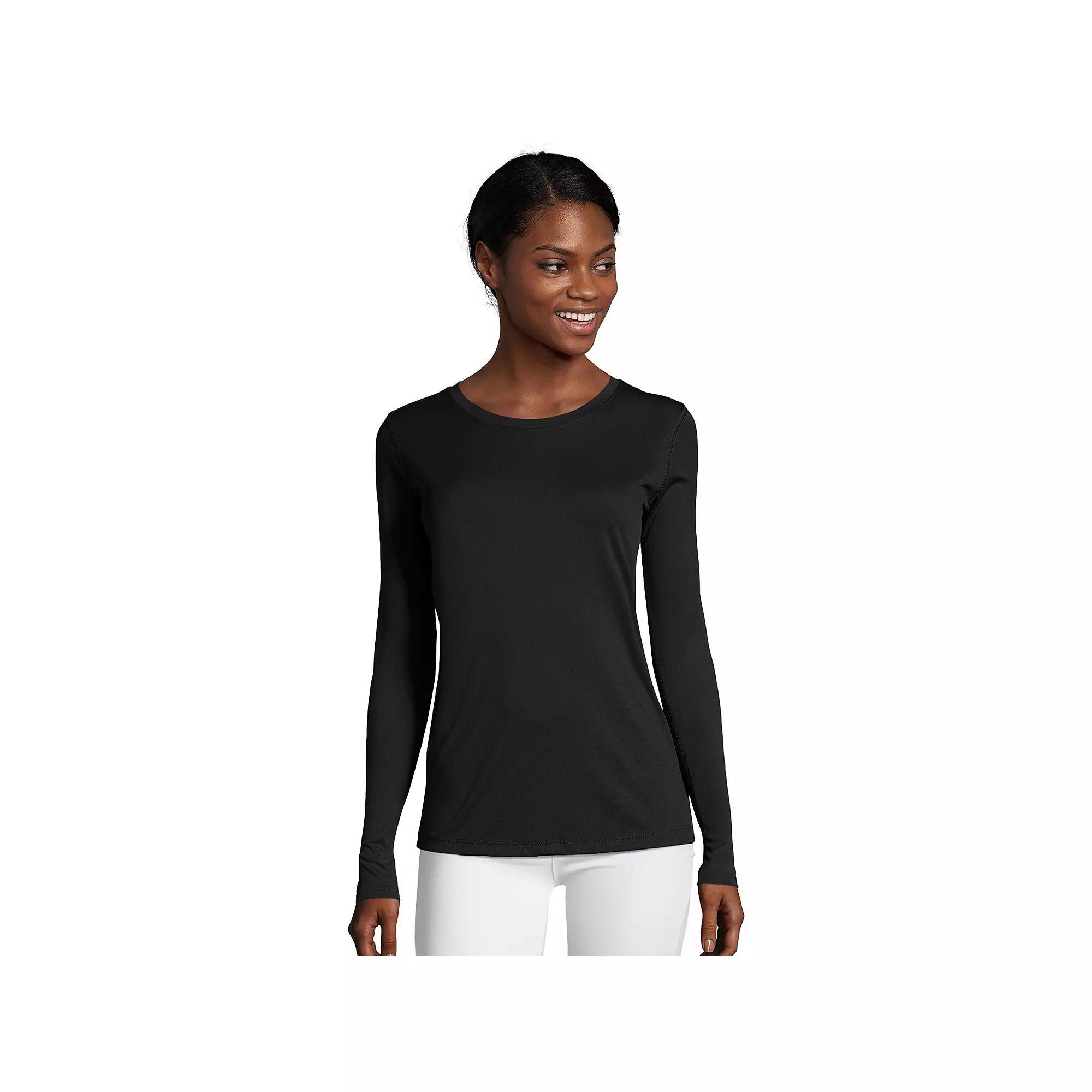 Women's Hanes® Cool Dri Long-Sleeve Performance Tee, Size: Small, Awesome Blue Product Image