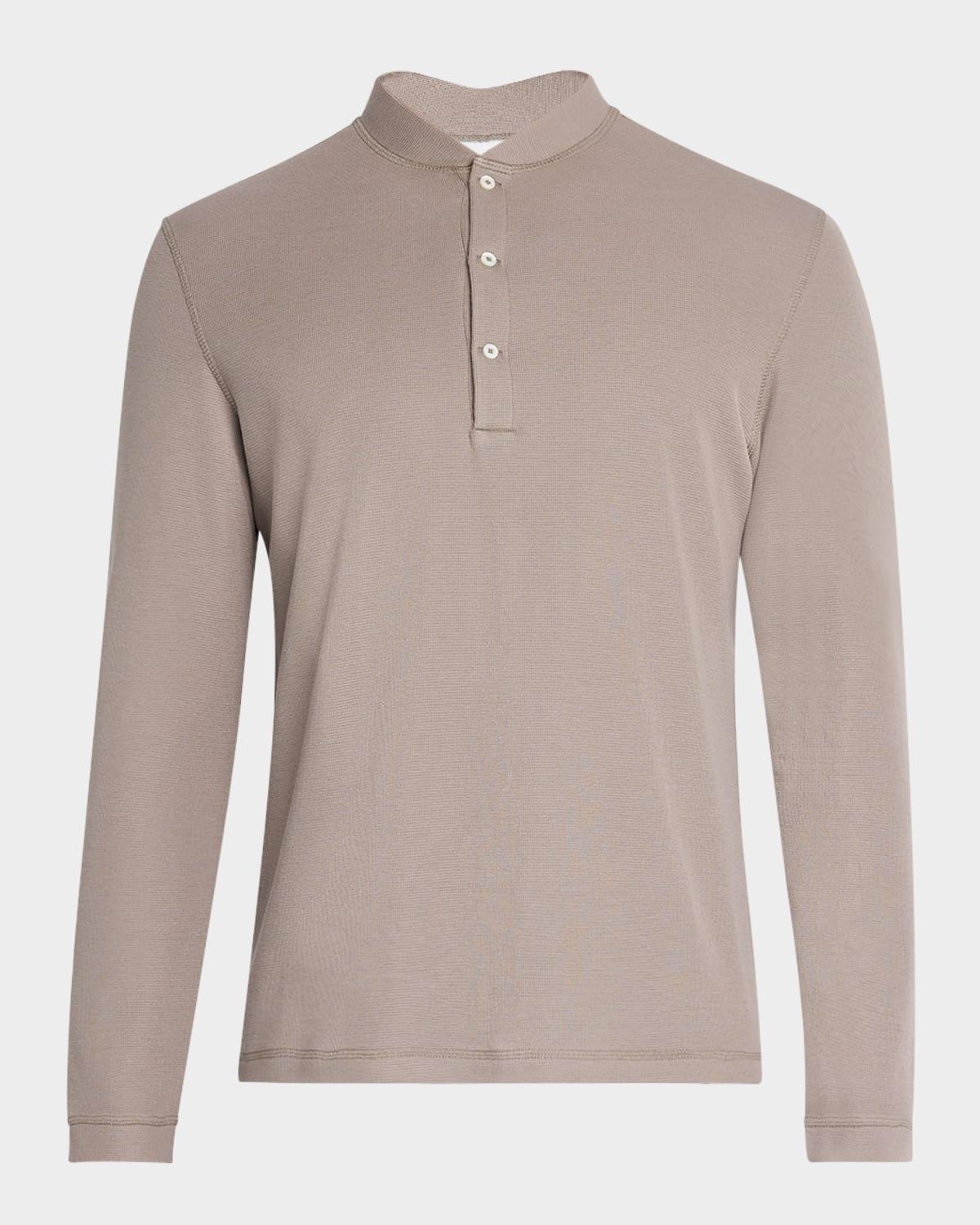 Men's Cotton and Silk Long-Sleeve Henley T-Shirt Product Image