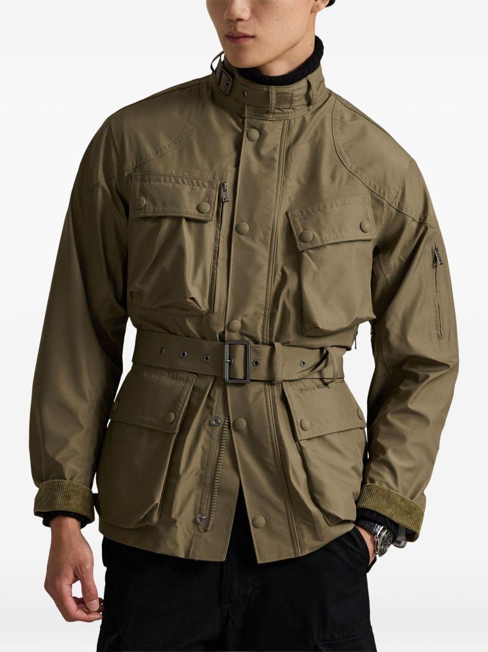 embroidered-logo belted jacket Product Image