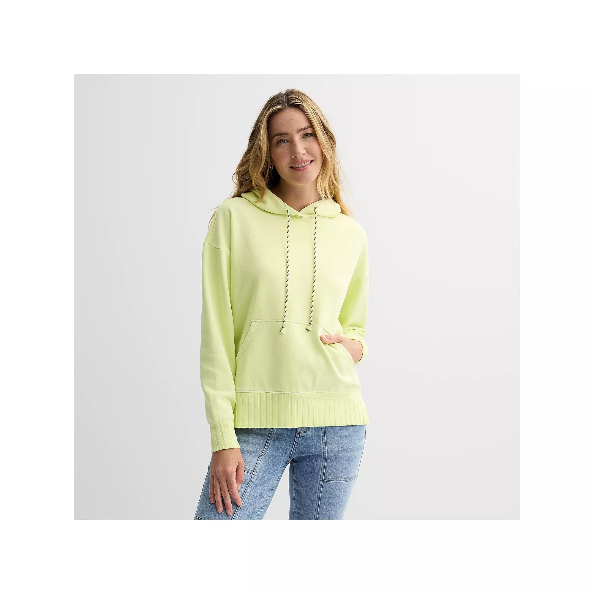 Women's Sonoma Goods For Life® Mixed Rib Fleece Hoodie, Size: XL, Green Kiss Product Image