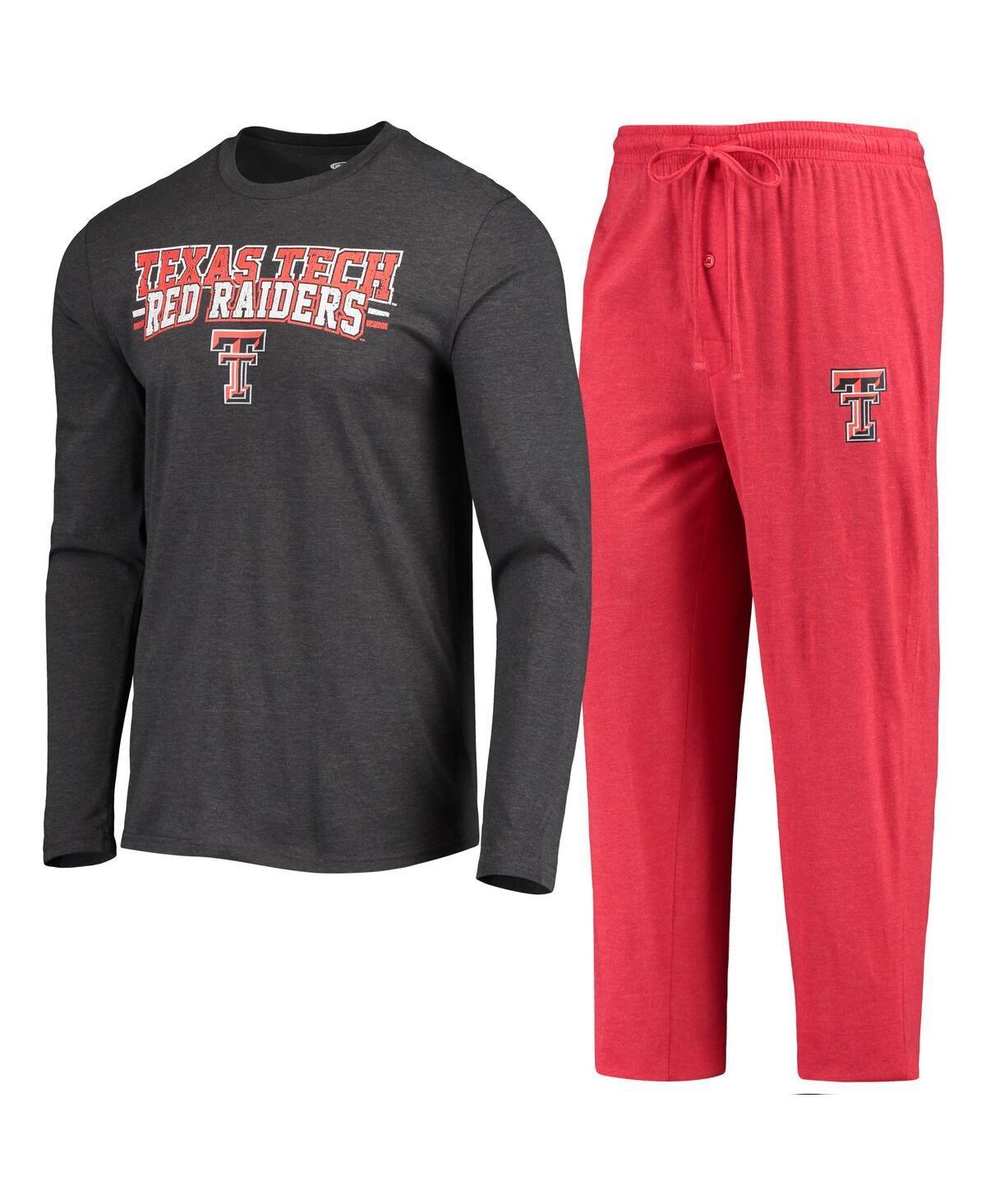 Mens Concepts Sport /Heathered Charcoal Texas Tech Raiders Meter Long Sleeve T-Shirt & Pants Sleep Set Product Image