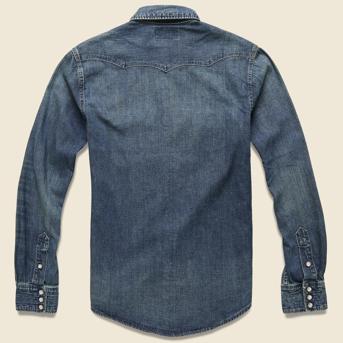 Slim Fit Denim Western Shirt - Dark Wash Product Image