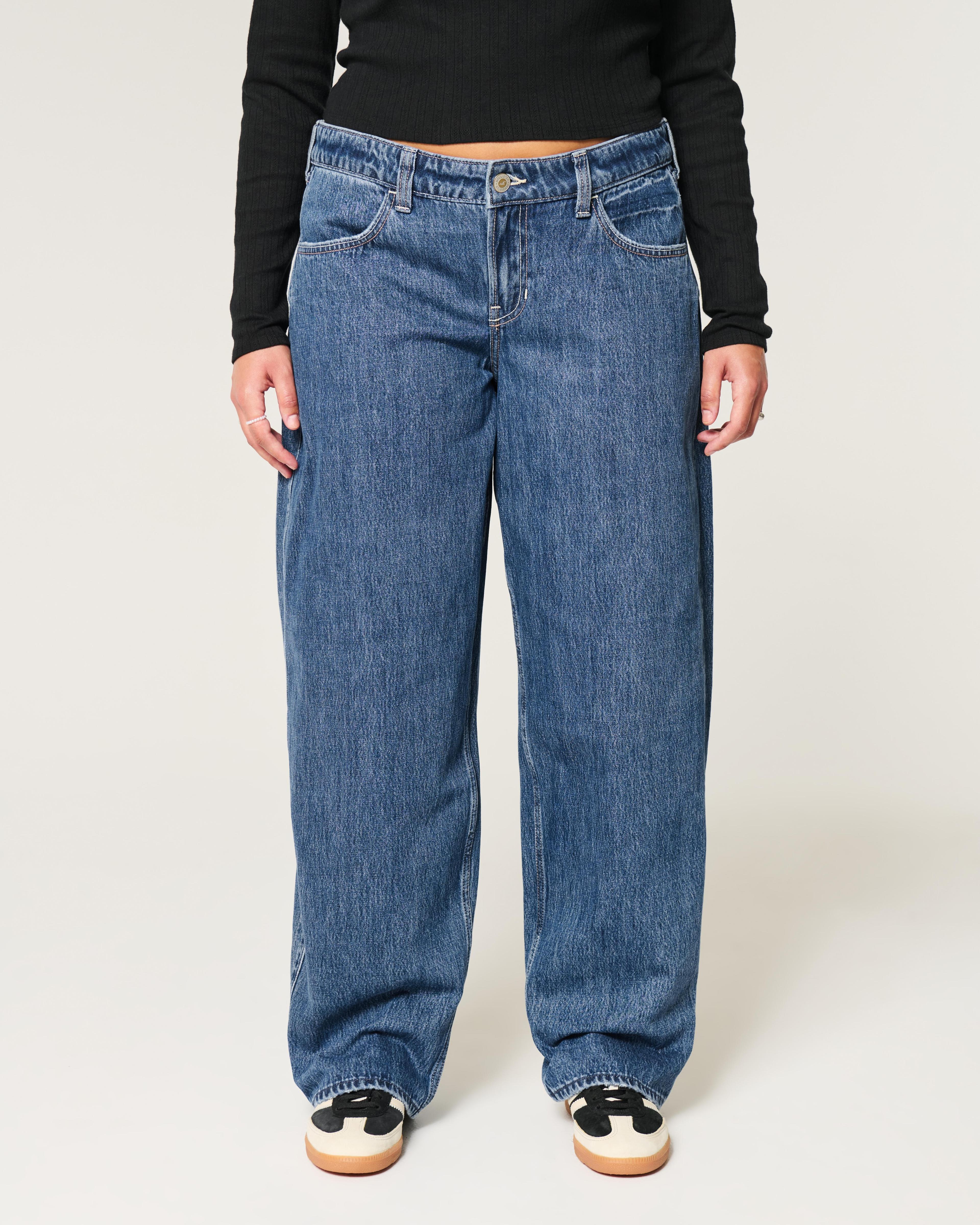 Low-Rise Medium Wash Tapered Baggy Jeans Product Image