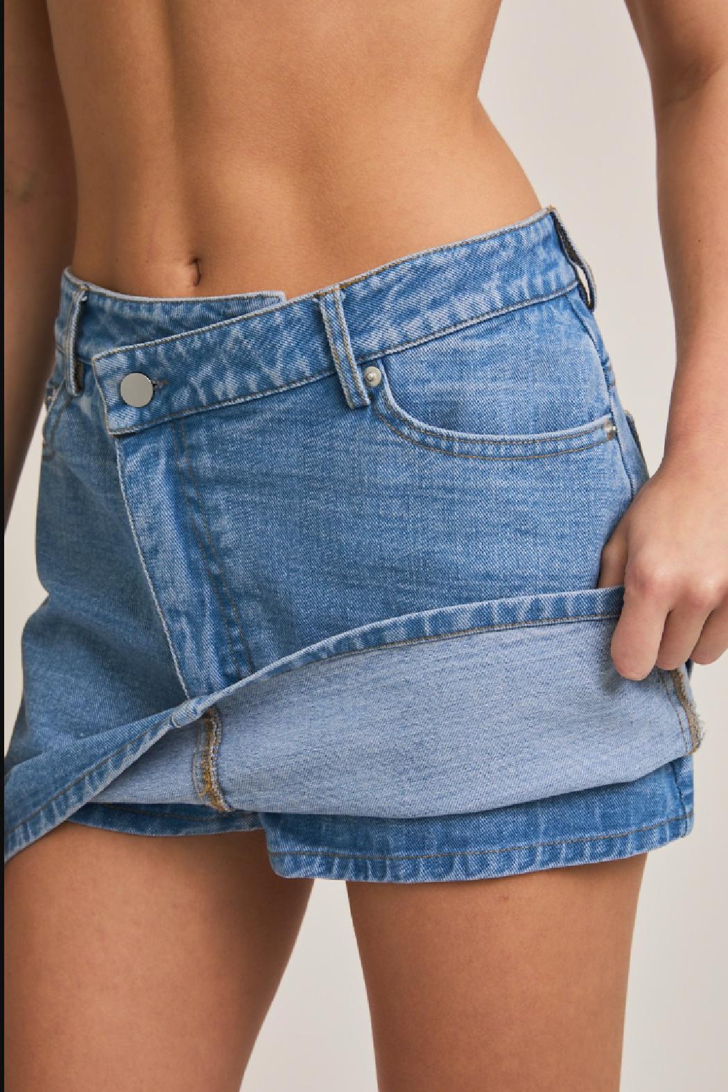 Asymmetrical Closure Denim Mini Skort Product Image