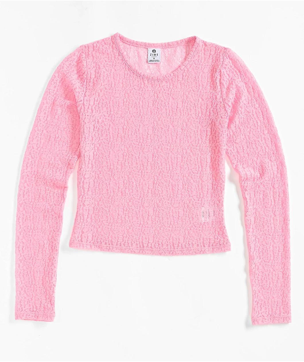 Zine Talia Pink Lace Long Sleeve Top Product Image