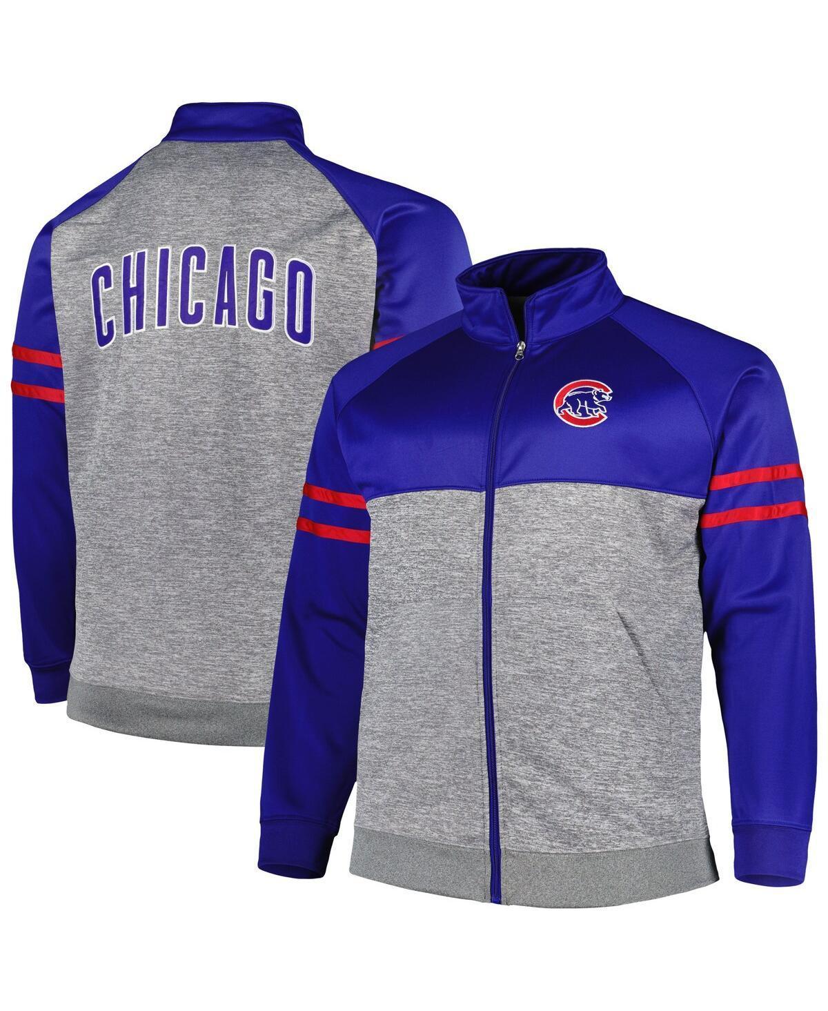 Mens Royal/Heather Gray Chicago Cubs Big & Tall Raglan Full-Zip Track Jacket Product Image