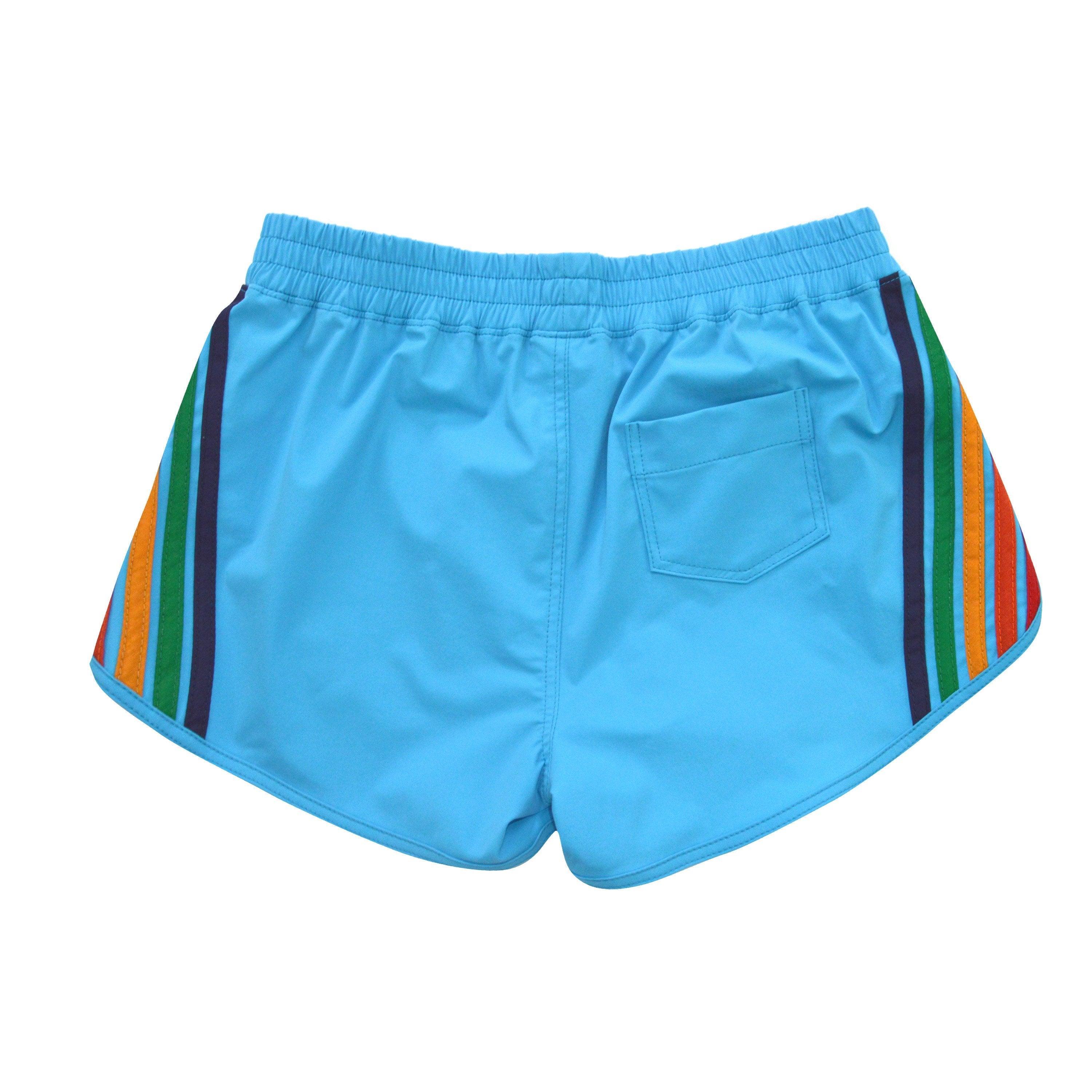 WOMEN'S 5 STRIPE FLEX BOARD SHORTS - NEON BLUE // RAINBOW Female Product Image