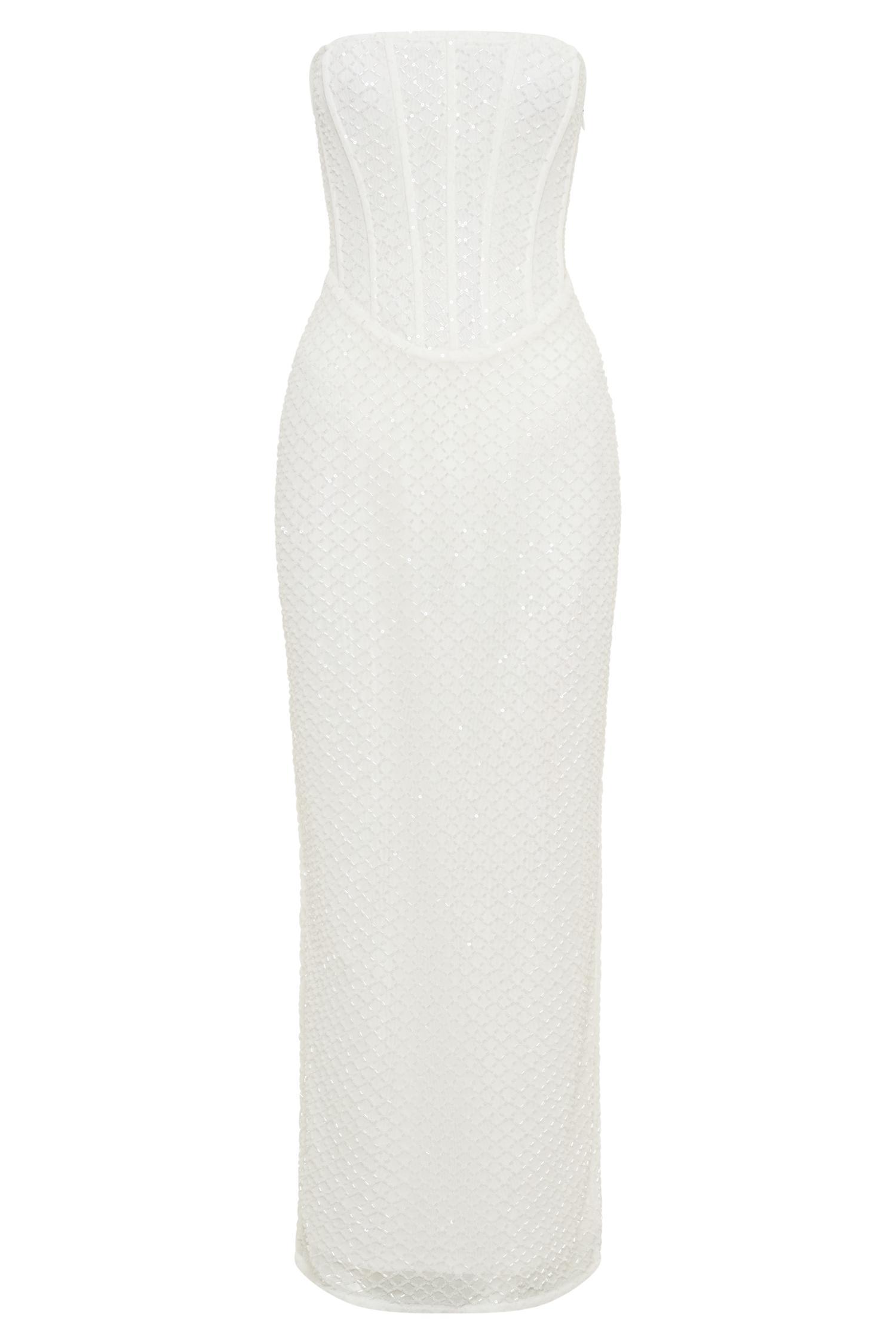Gemma Strapless Sequin Maxi Dress - White Product Image