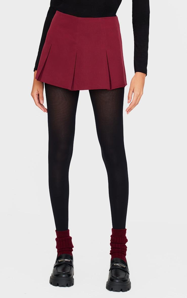 Burgundy Tailored Woven Box Pleat Skater Skort Product Image