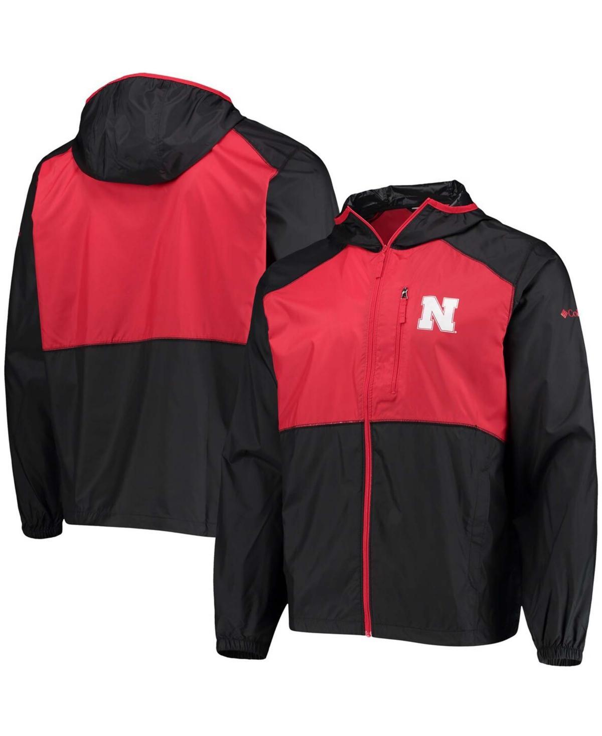 Men's Columbia Black/Scarlet Nebraska Huskers Flash Forward Hoodie Full-Zip Lightweight Windbreaker, Size: Large Product Image