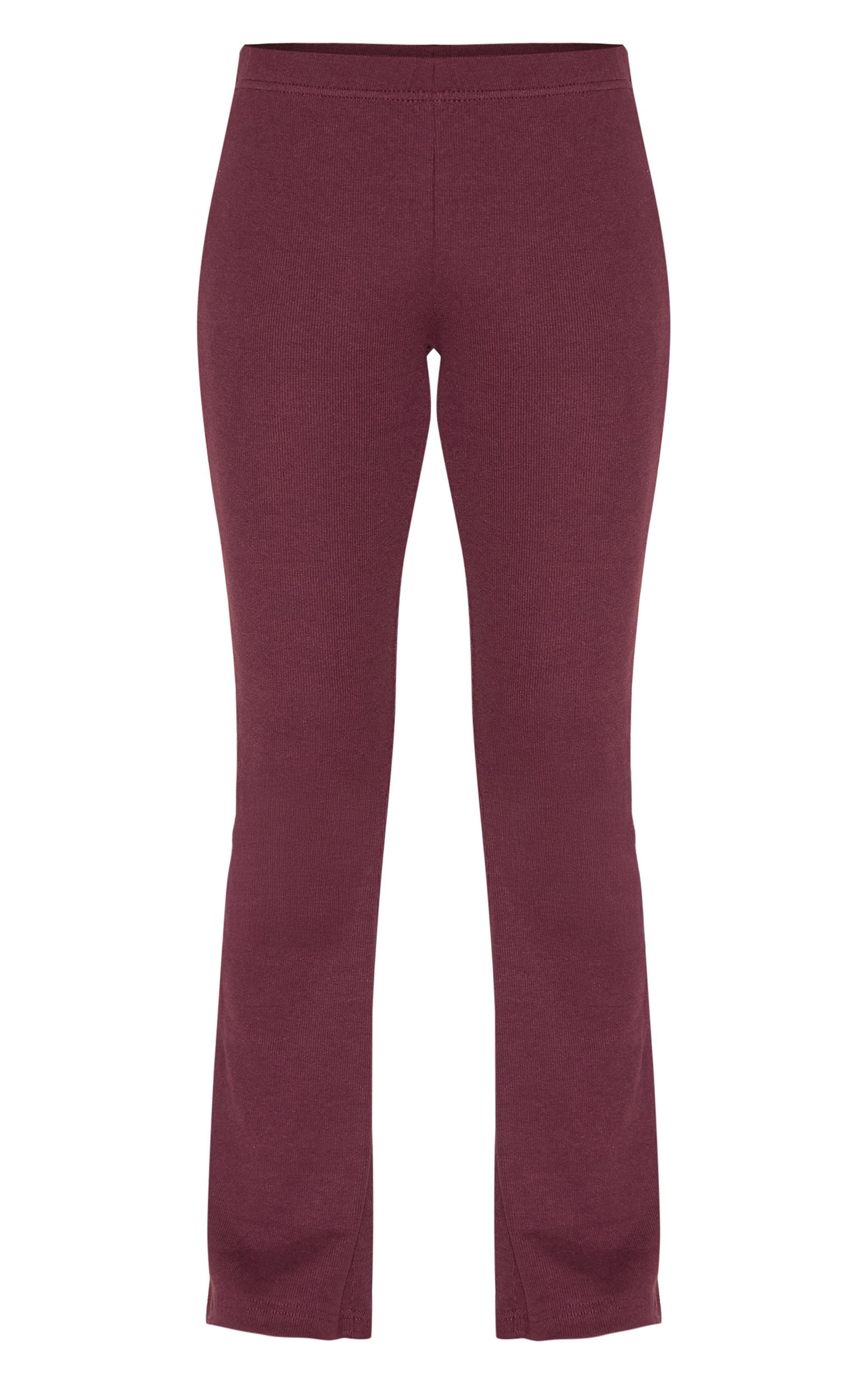 Plum Ribbed Elasticated Skinny Flare Pants Product Image