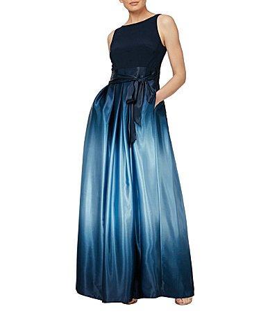 Ignite Evenings Petite Size Boat Neck Ombre Satin Bow Sleeveless Gown Product Image