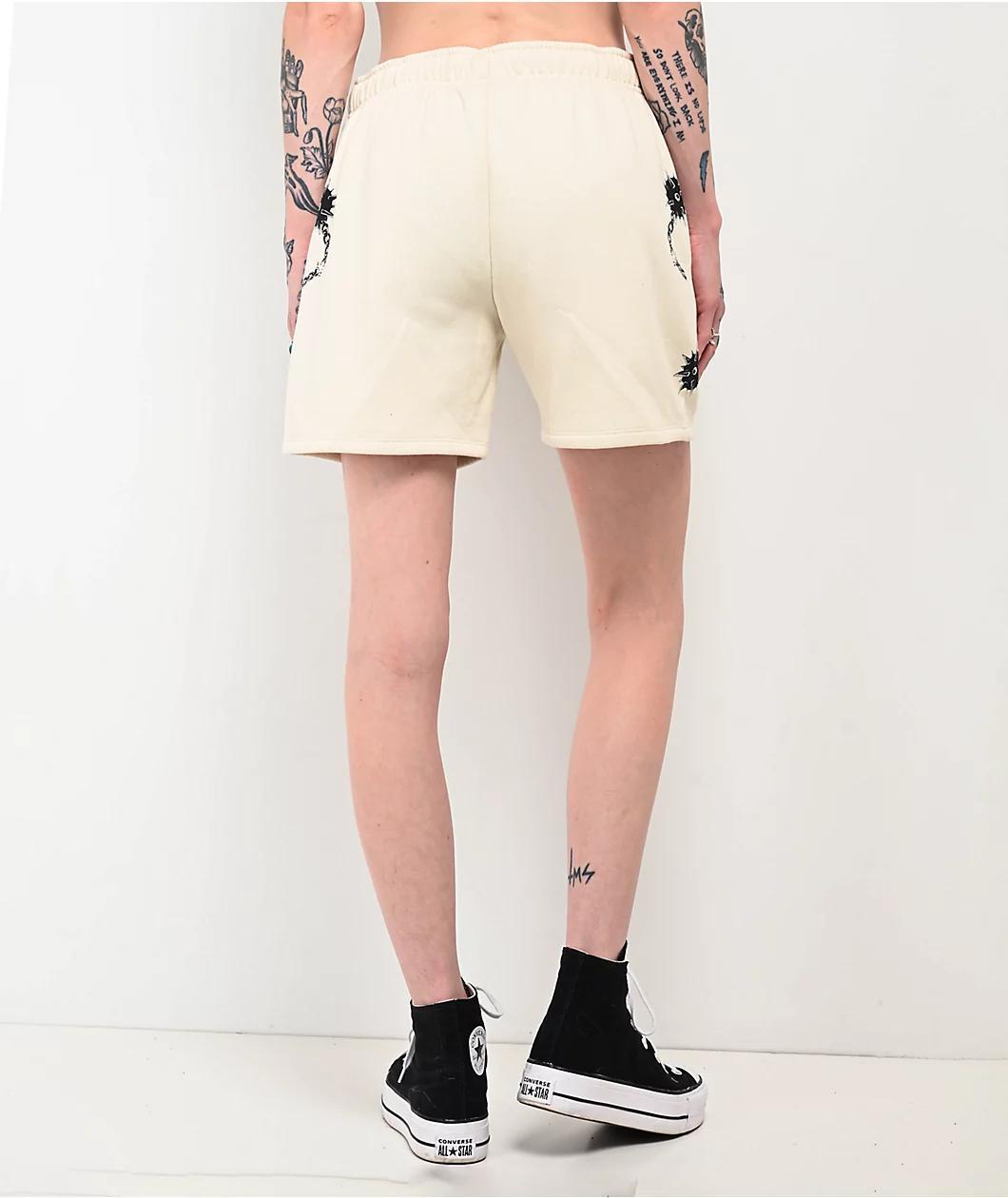 Broken Promises Spiked White Sweat Shorts Product Image