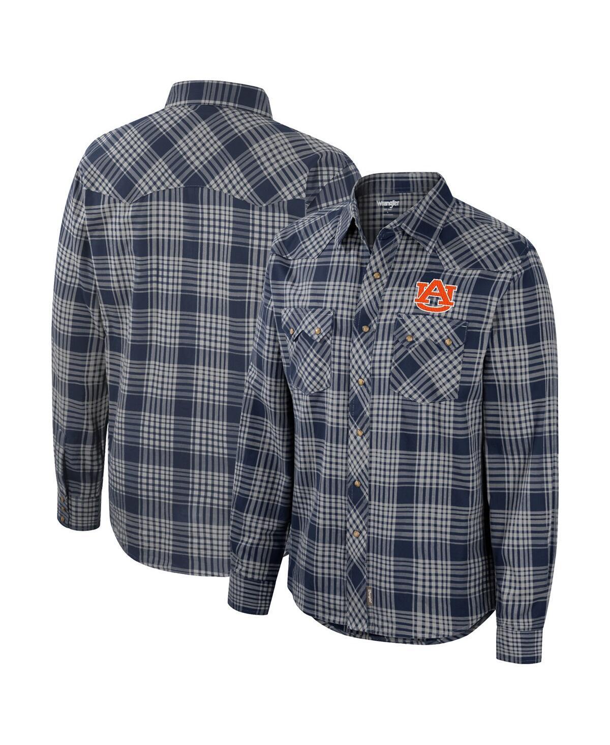 Men's Colosseum x Wrangler  Navy Auburn Tigers Plaid Western Long Sleeve Snap-Up Shirt, Size: Medium, Blue Product Image