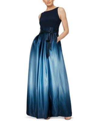 Ignite Evenings Petite Size Boat Neck Ombre Satin Bow Sleeveless Gown Product Image