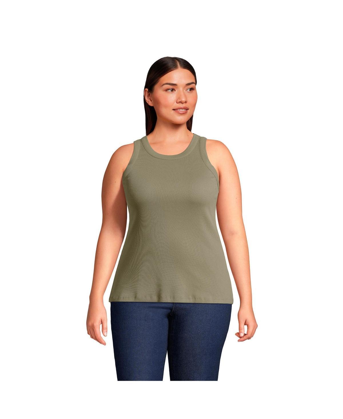 Plus Size Lands' End Ribbed Crewneck Tank Top, Women's, Size: 3XL, Sunwashed Green Product Image