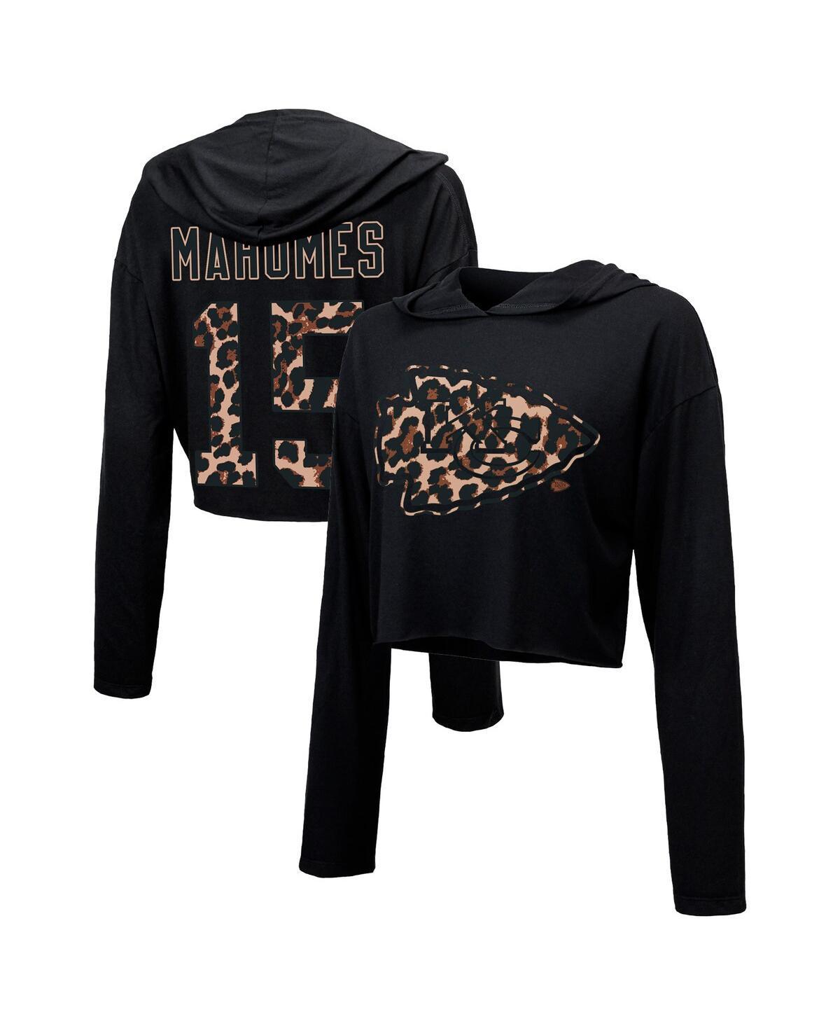 Womens Majestic Threads Justin Herbert Los Angeles Chargers Leopard Player Name & Number Long Sleeve Cropped Hoodie Product Image