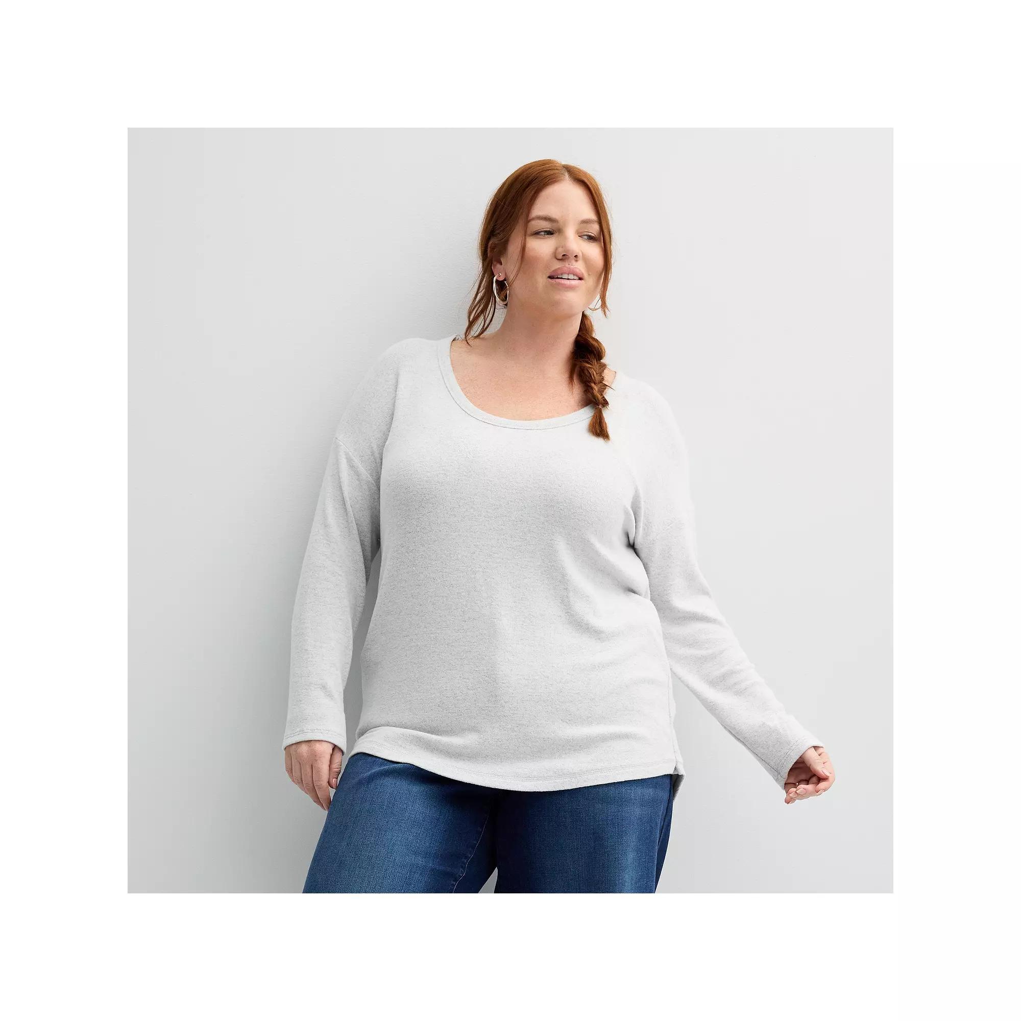Plus Size Sonoma Goods For Life® Long Sleeve Scoopneck Pullover, Women's, Size: 1XL, Grey Product Image