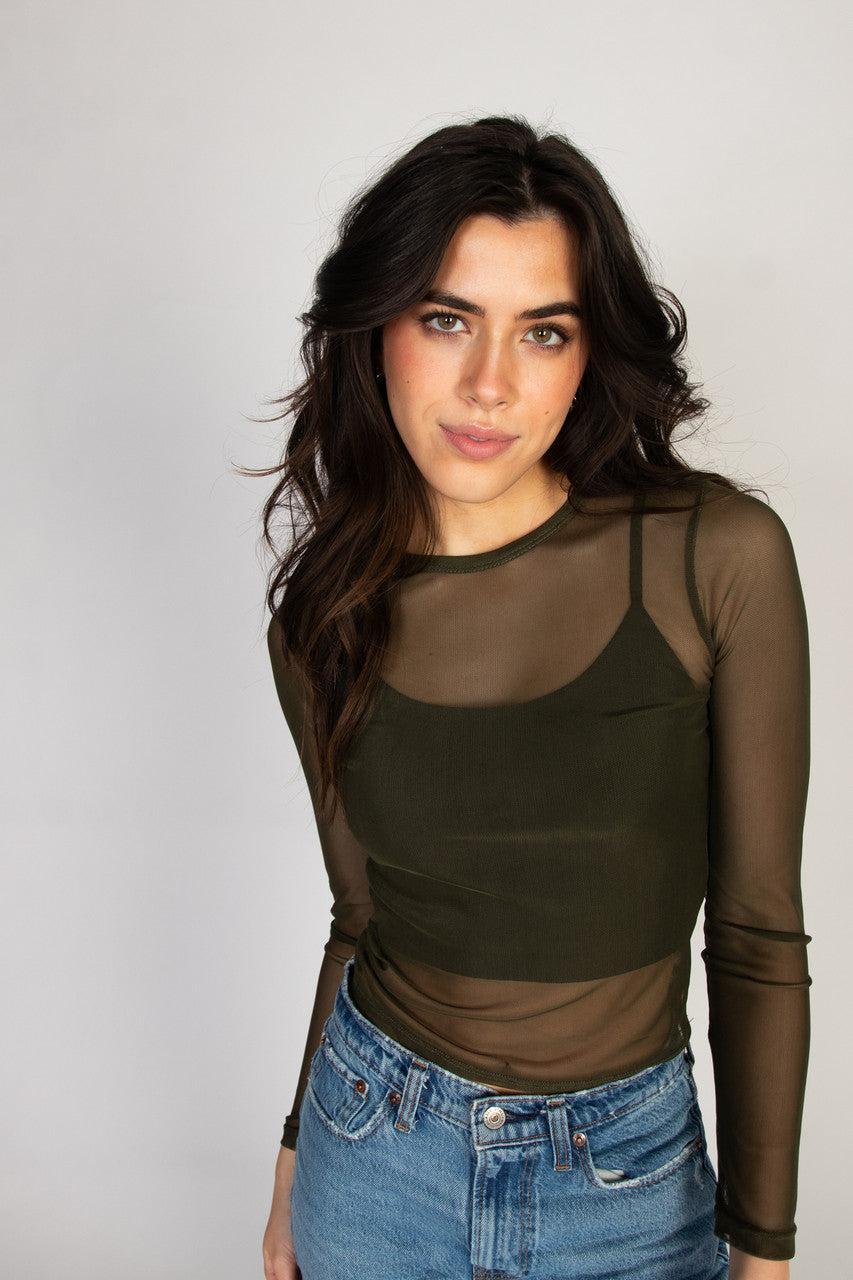 Mesh Crew Neck Long Sleeve Top Product Image