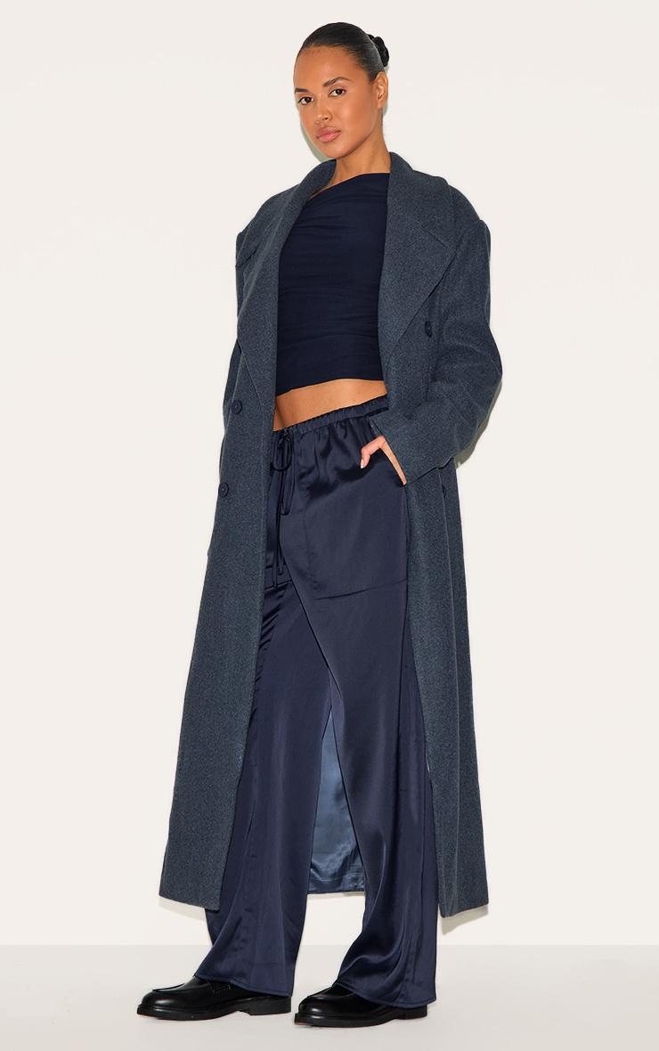 Navy Wool Look Double Breasted Oversized Maxi Coat Product Image