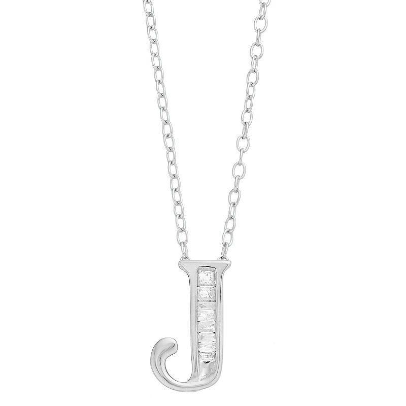 Sterling Silver Baguette Diamond Initial Pendant Necklace, Womens Product Image