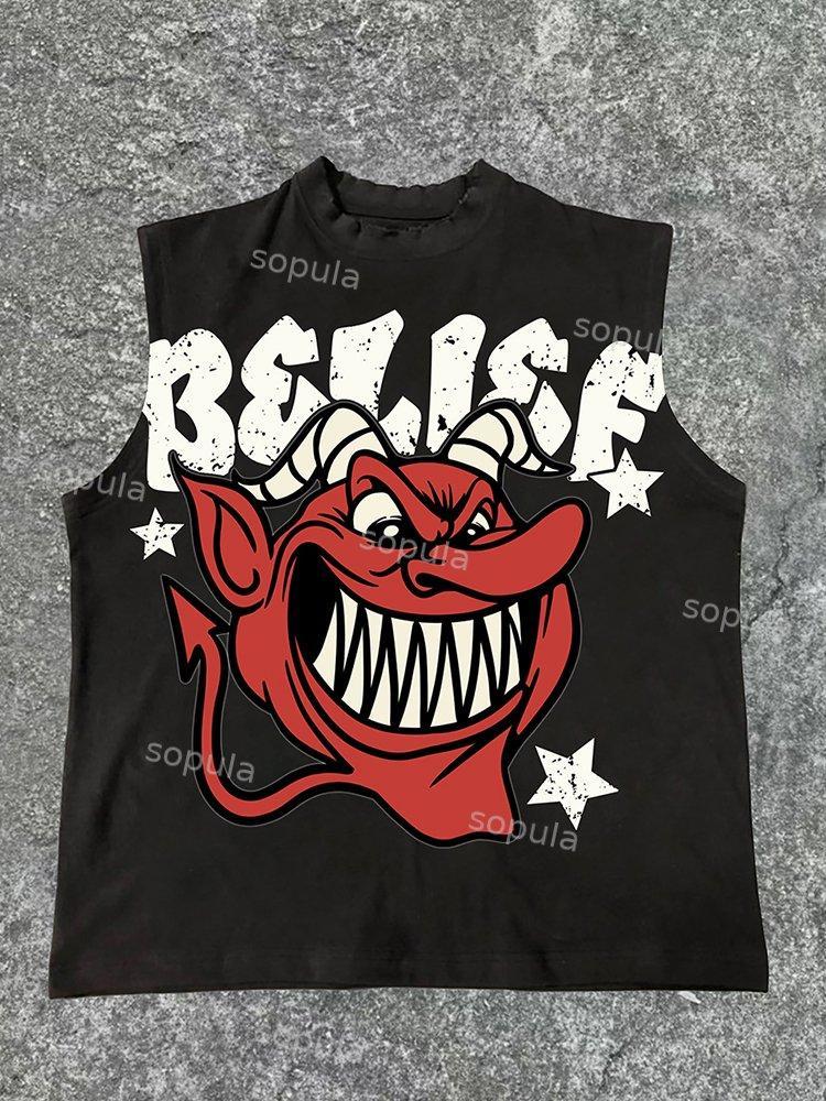 Sopula Men's Little Devil Graphics Wash Sleeveless Tank Top Product Image