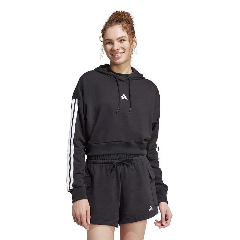 adidas Essentials 3-Stripes French Terry Crop Hoodie Black XS Womens Product Image