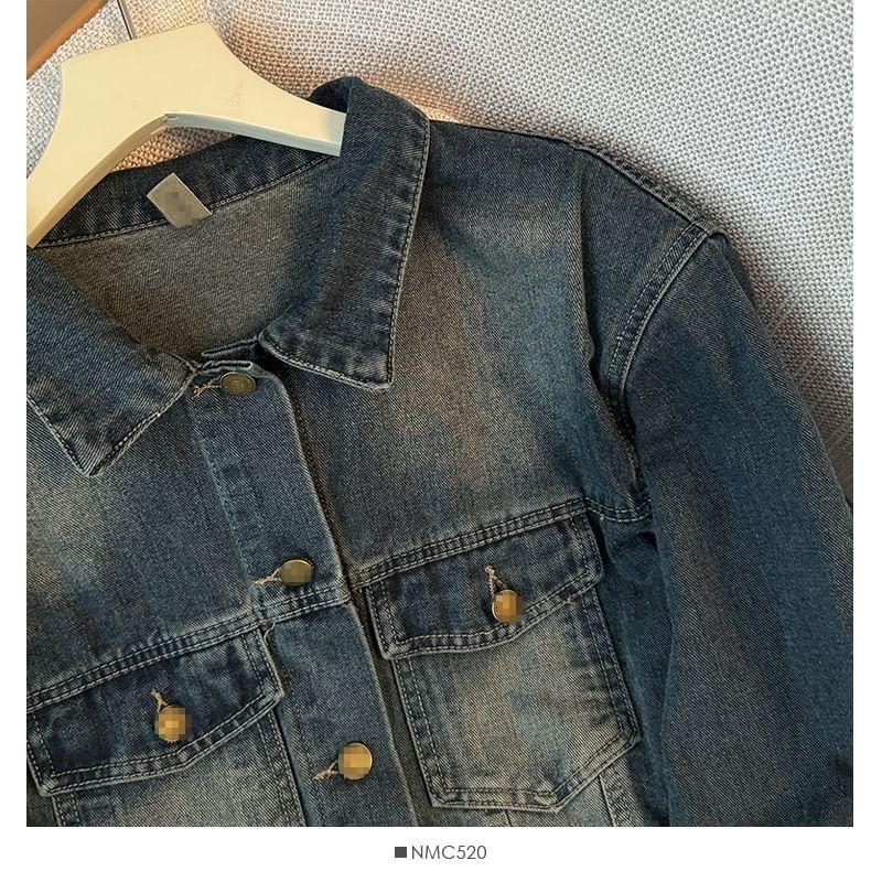 Washed Denim Trucker Jacket with Belt Product Image