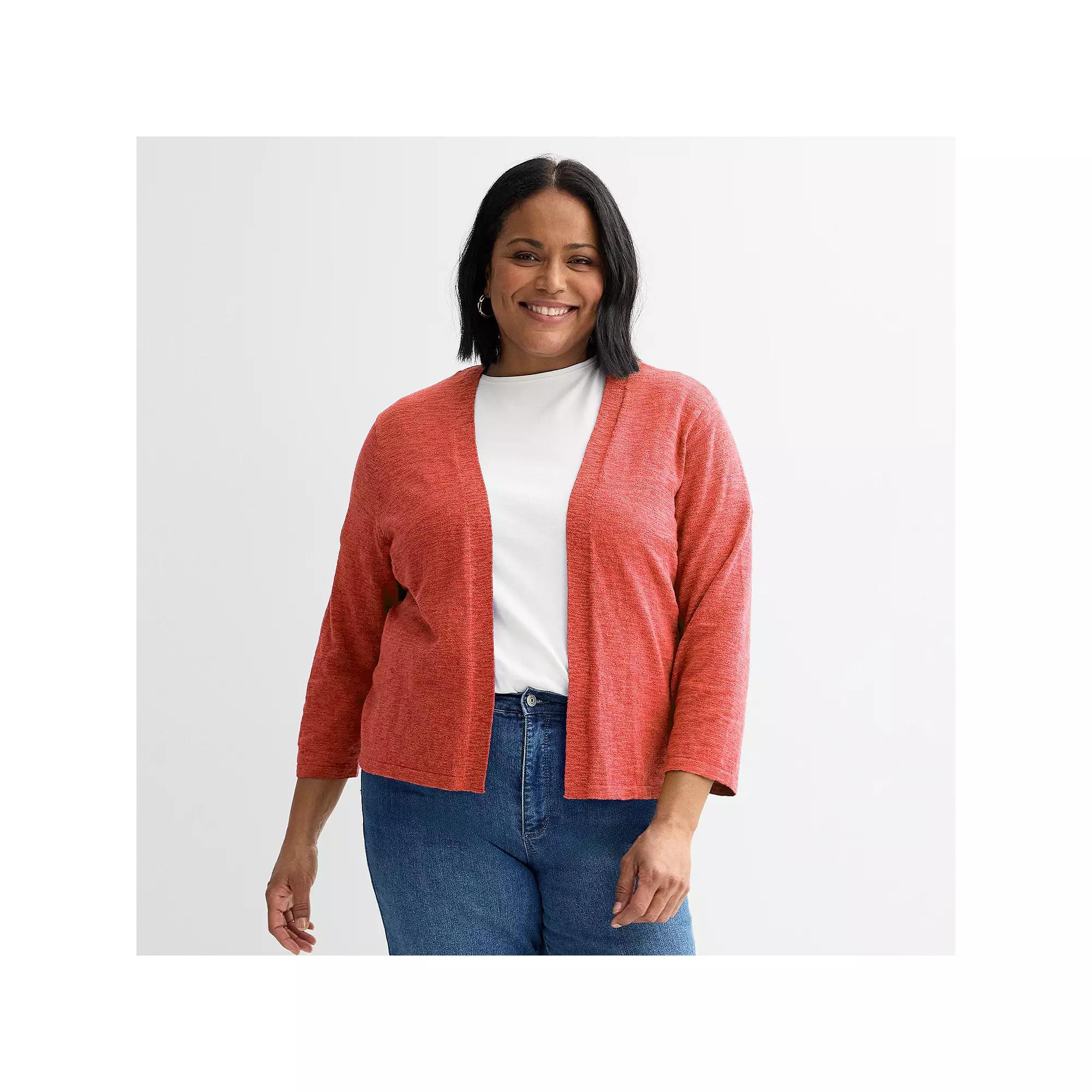 Plus Size Croft & Barrow® Open Front Cardigan, Women's, Size: 4XL, Simply Pink Product Image