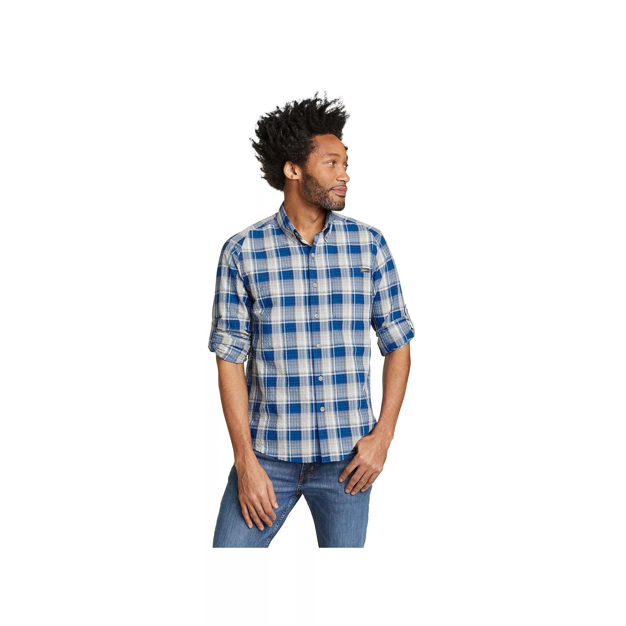 Men's Eddie Bauer UPF 40 Pack-It Seersucker Long Sleeve Button-Down Shirt, Size: XL, True Blue Product Image