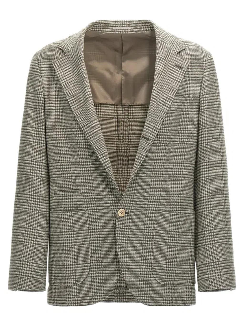 BRUNELLO CUCINELLI Check Single-breasted Blazer In Green Product Image