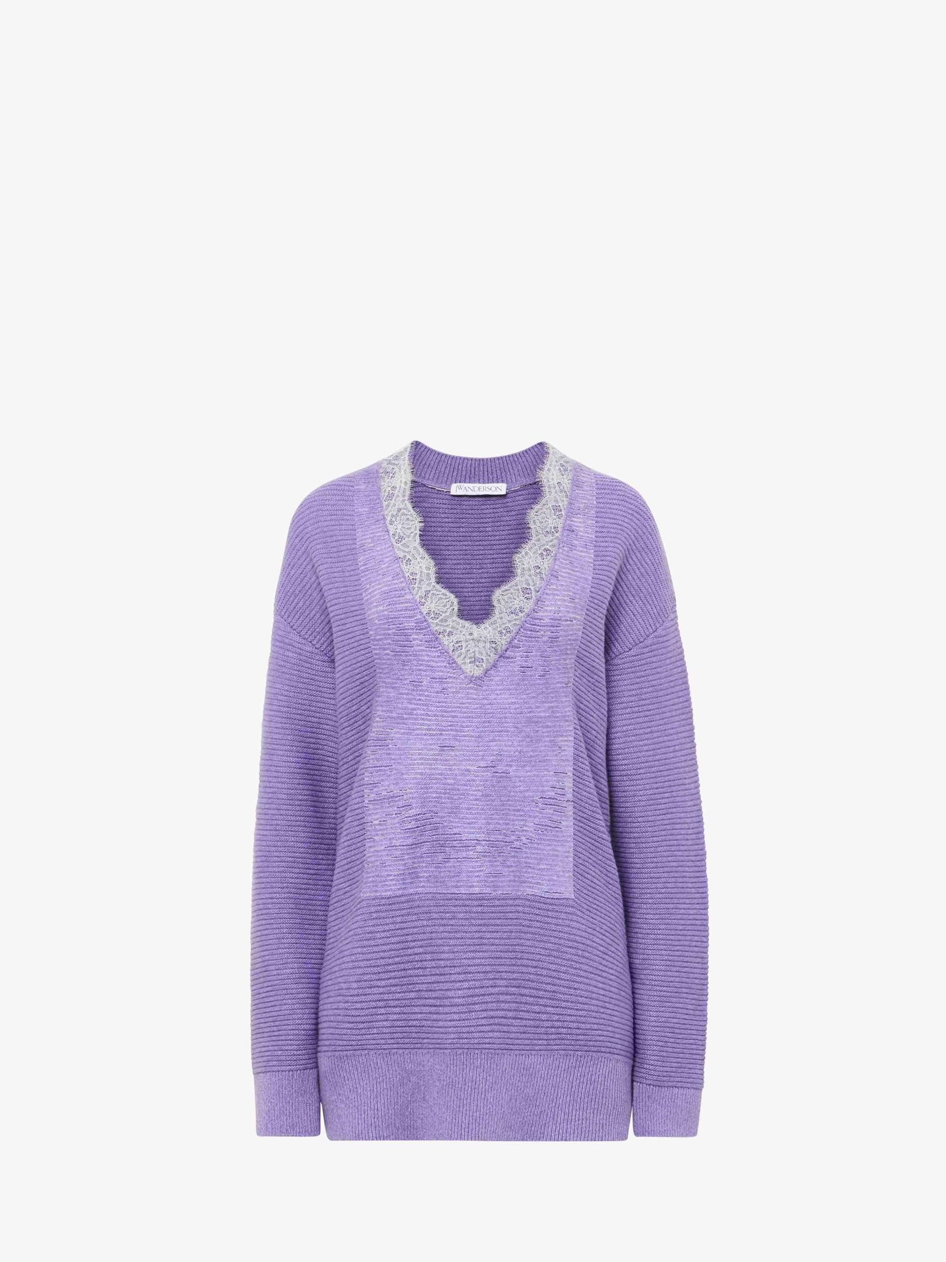 V-NECK LACE TRIM SWEATER Product Image