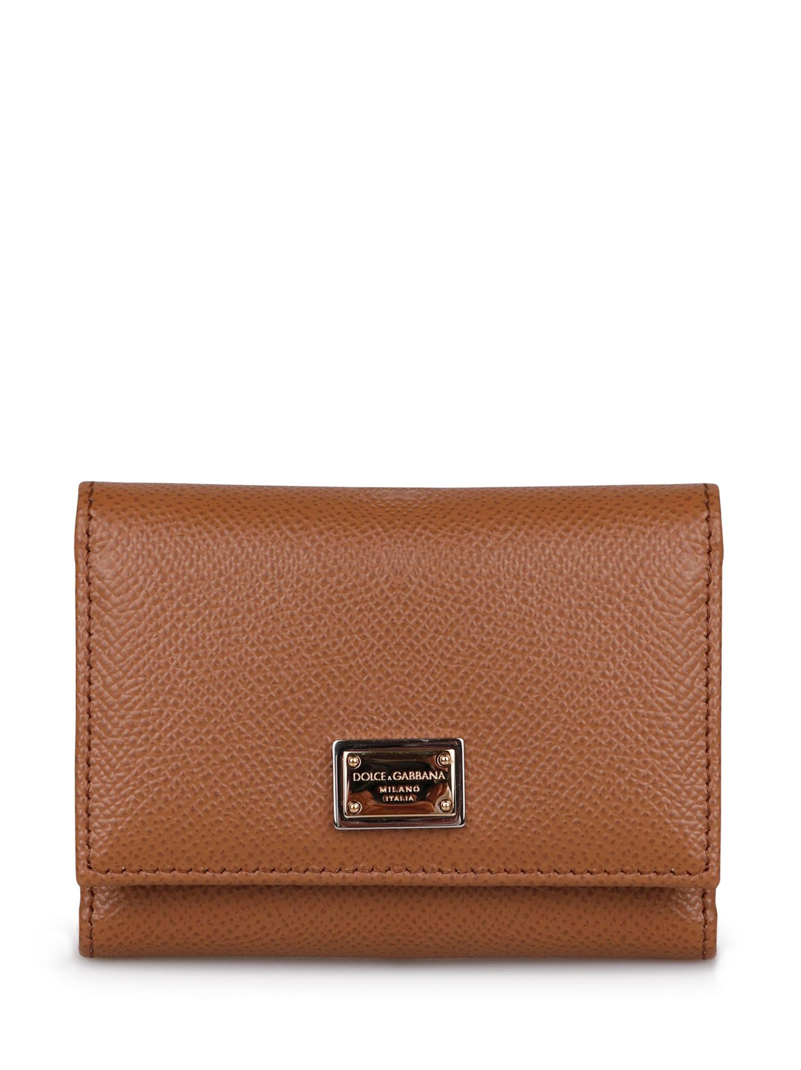 DOLCE & GABBANA Dauphine French-flap Leather Wallet In Brown Product Image