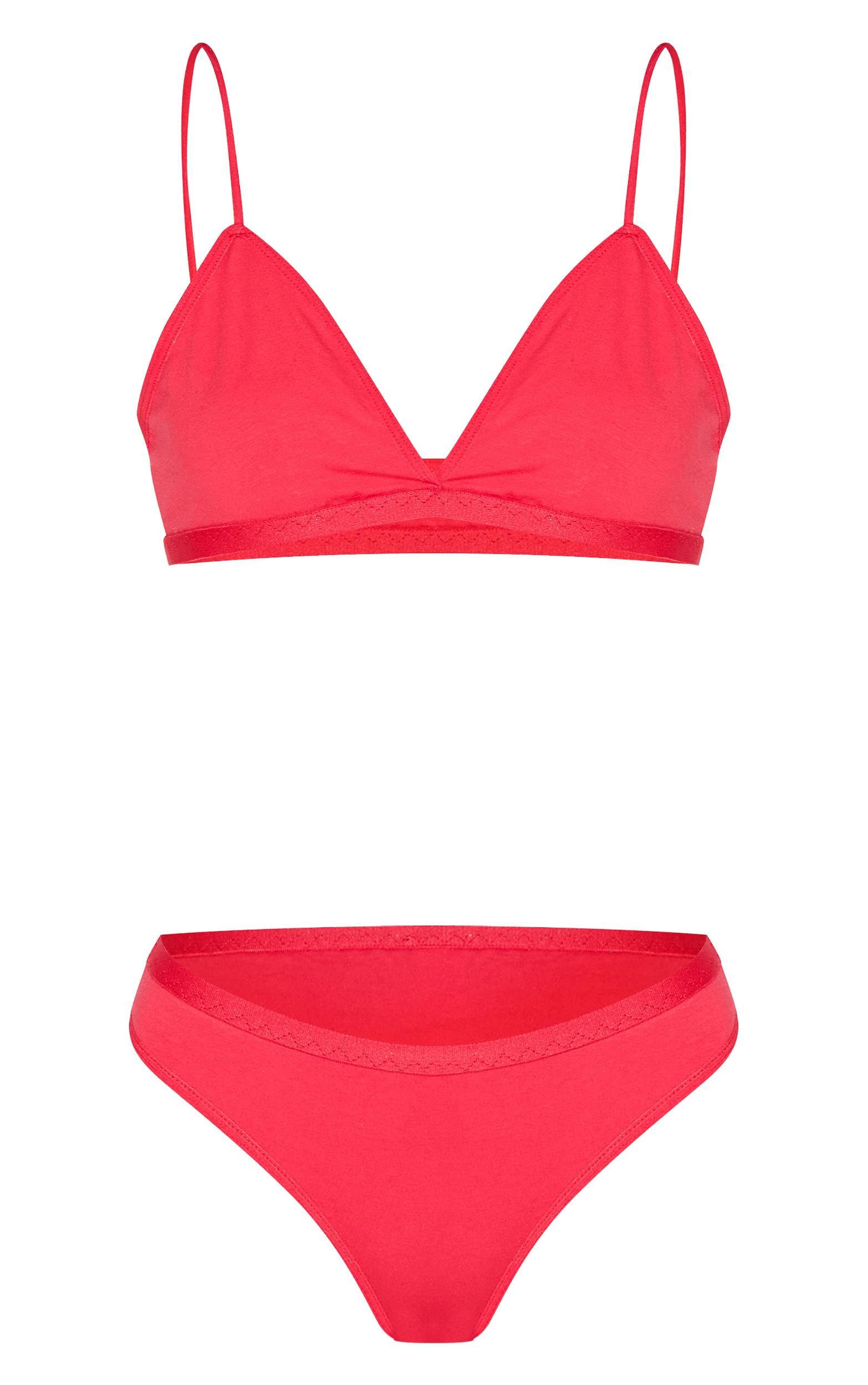 Red Jersey Triangle Bralette And Thong Lingerie Set Product Image