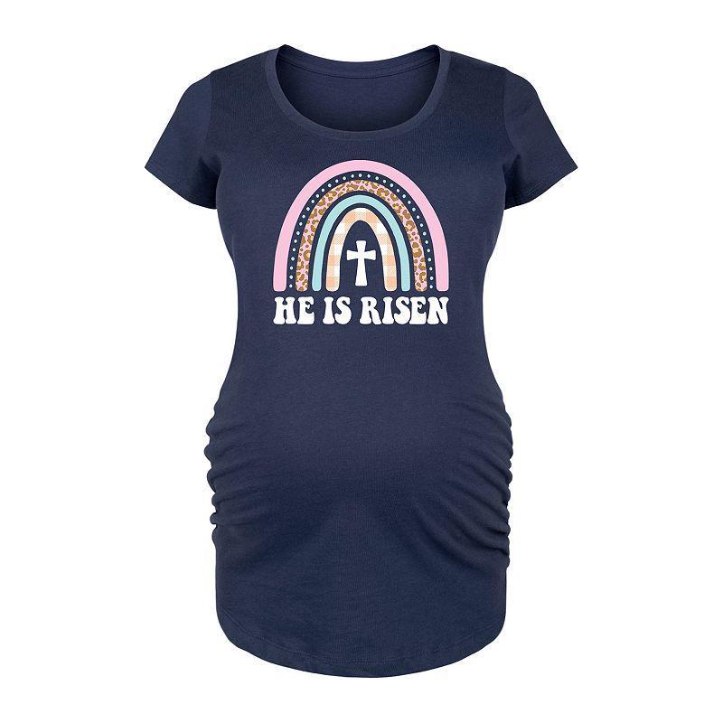 Maternity He Is Risen Easter Rainbow Graphic Tee, Womens Blue Product Image