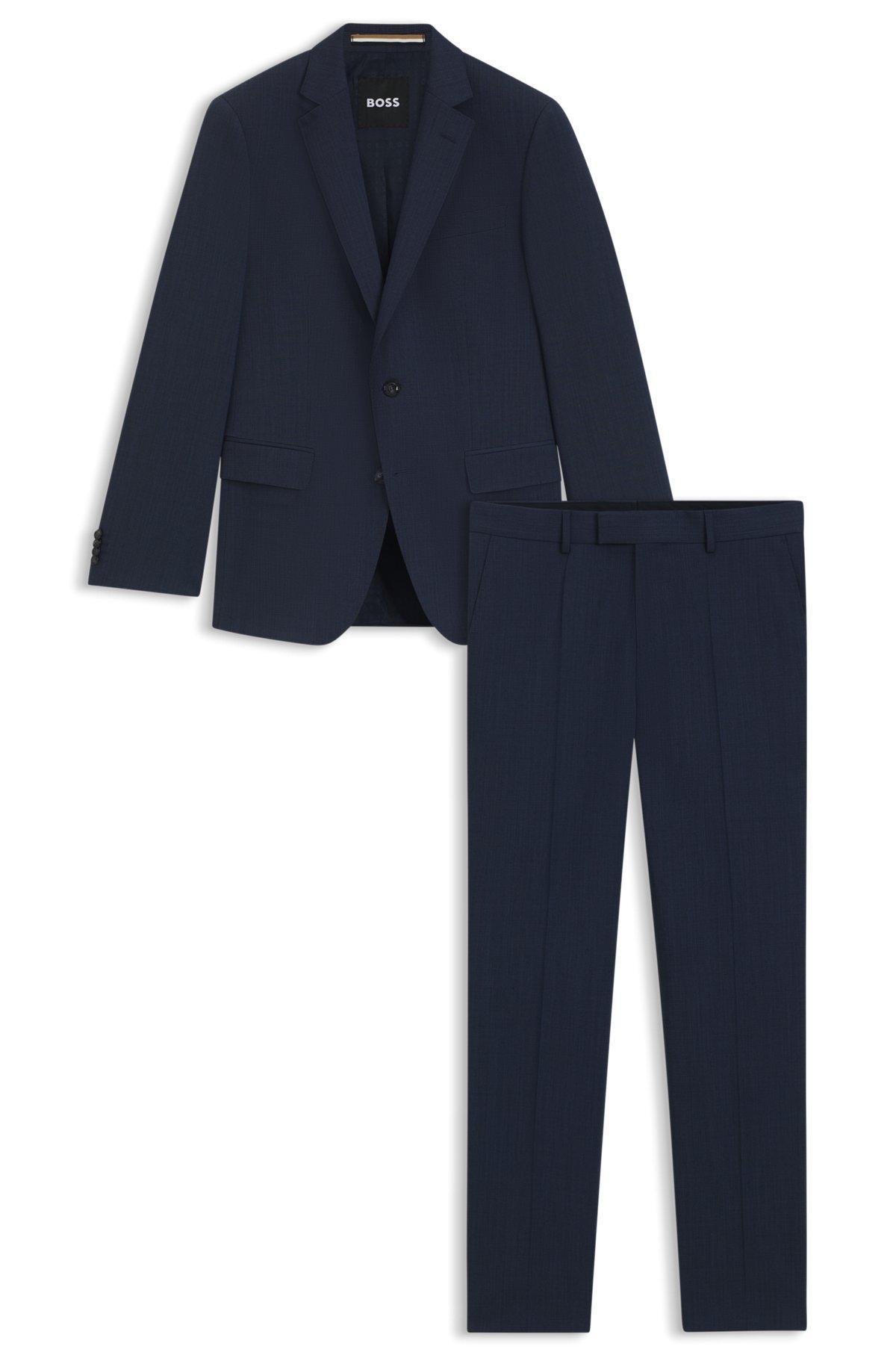 BOSS - Slim-fit suit in micro-patterned stretch fabric - Dark Blue Product Image