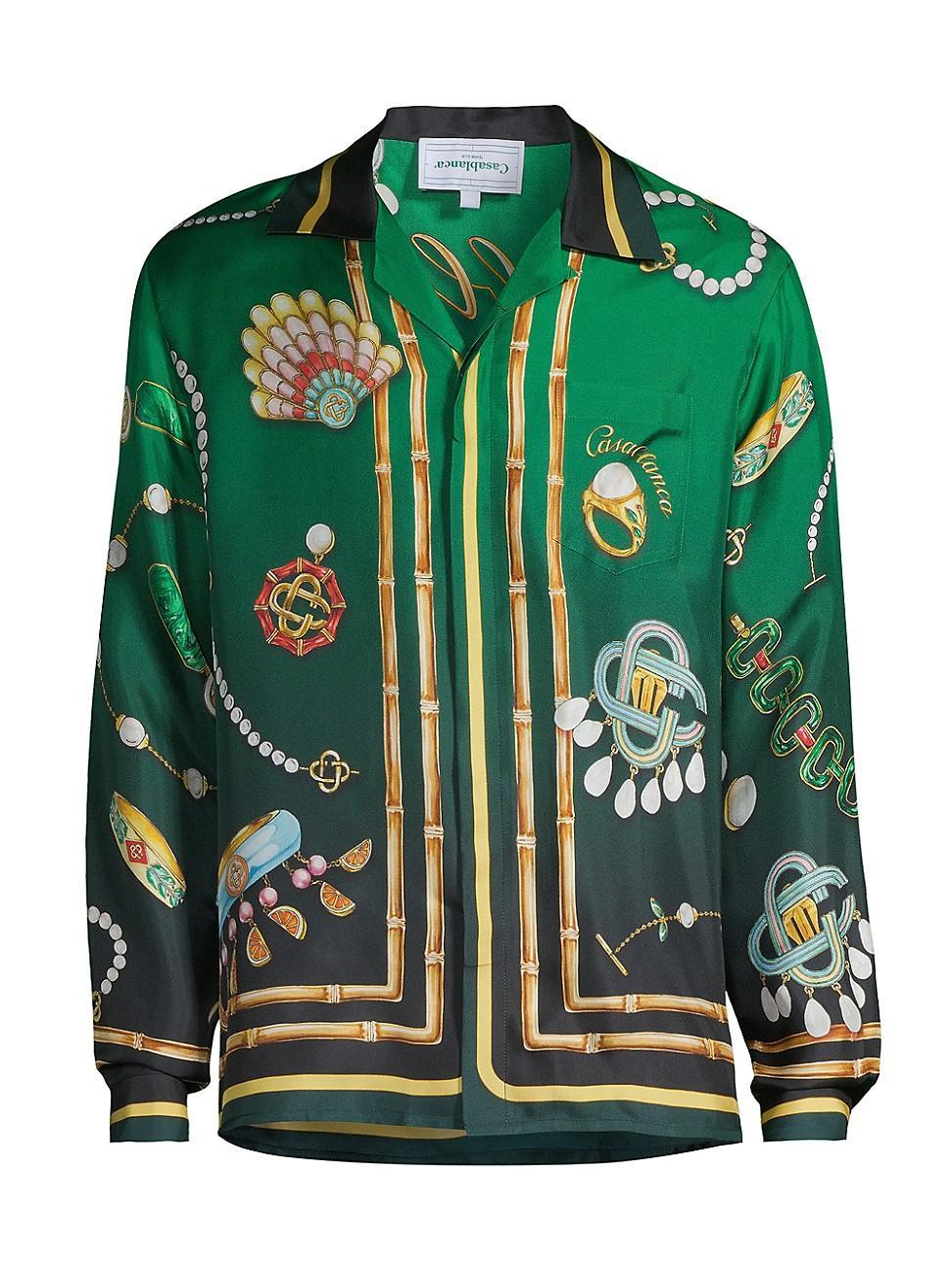 Casablanca Cuban Collar Long Sleeve Shirt Green. (also in ). Product Image