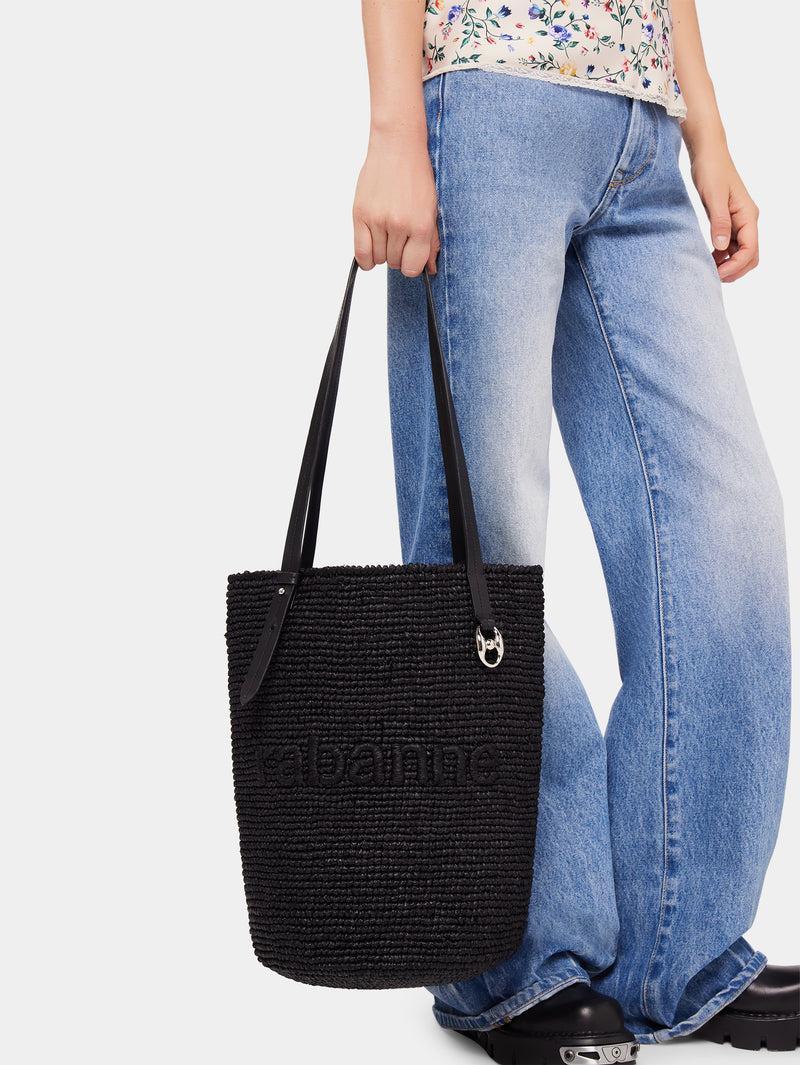 Black Raffia Tote Bag with logo Product Image