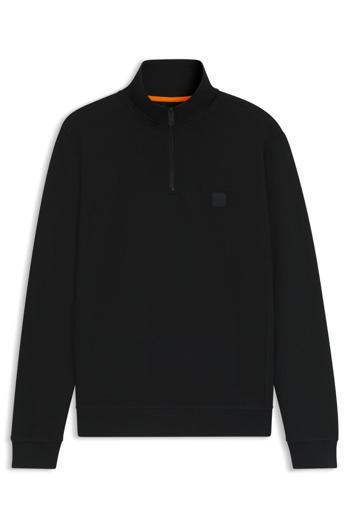 Zip-neck sweatshirt in cotton terry with logo patch Product Image