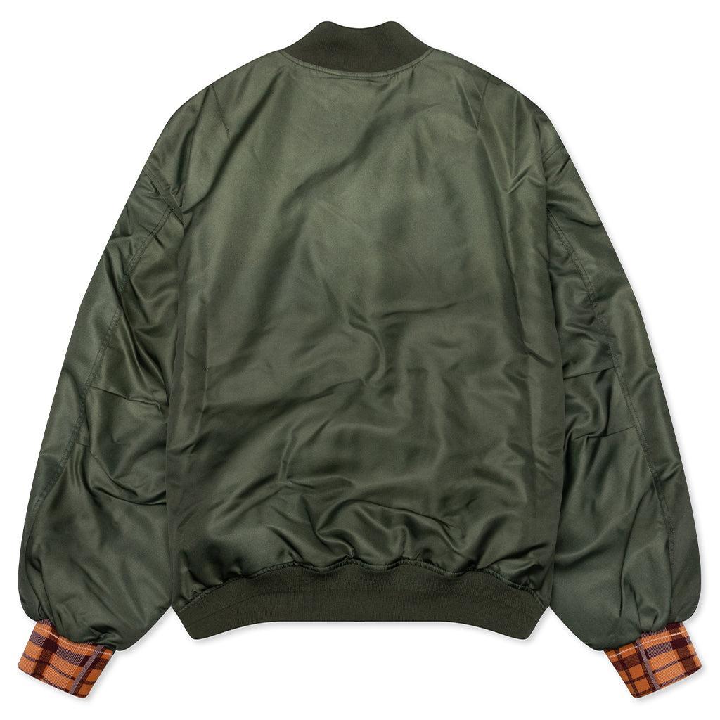 Satin Bomber Jacket - Olive Green Male Product Image