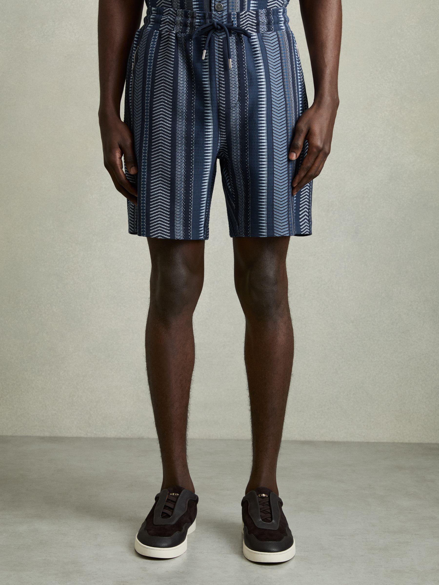 Aztec-Stripe Drawstring Shorts in Navy Product Image
