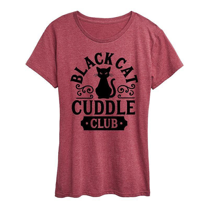 Womens Black Cat Cuddle Club Halloween Tee, Girls Product Image