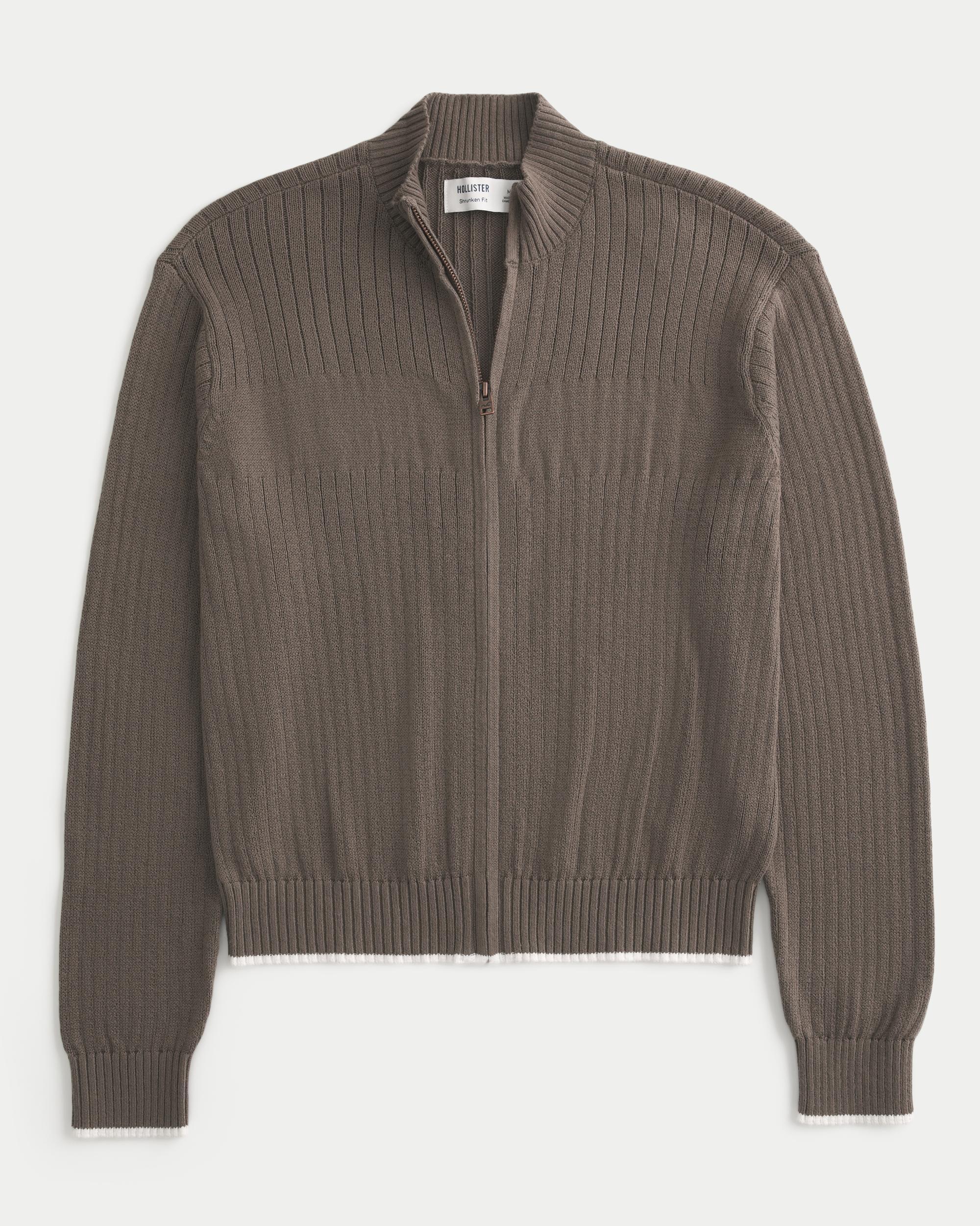 Shrunken Ribbed Zip-Up Sweater Product Image